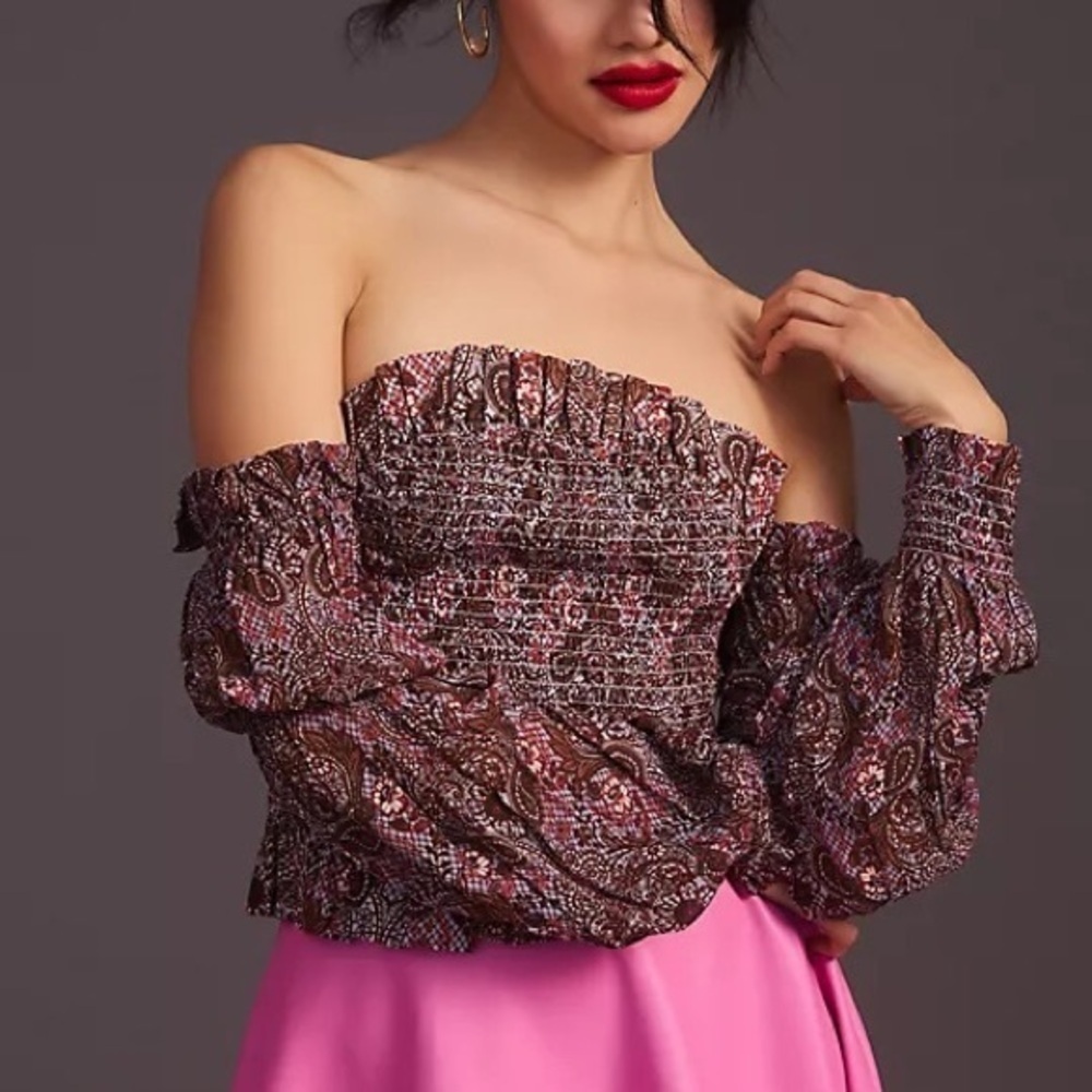 Anthropologie Smocked Off The Shoulder Top M